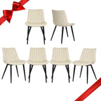 ECOTOUGE Beige 6-Piece Mid-Century Modern Faux Leather Dining Chairs | Comfy Upholstered Seat, Sturdy Metal Legs, Non-Slip Feet, Easy to Clean, Versatile for Kitchen, Living Room, Bedroom