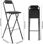 Folding Bar Stool with Back, 30 Inch Tall Foldable Bar Chair with Backrest Sponge Cushion, Counter Height Portable Folding Stool, for Kitchens Dining Rooms Bars Cafes (Black, 1Pcs)