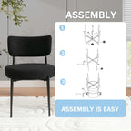 2.7" Black Dining Chairs Set of 6, Boucle Dining Chair with Curved Backrest & Metal Legs, Kitchen Chairs with Adjustable Non-Slip Foot Pads, Mid Century Dining Chair for Living Room