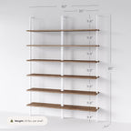 Nathan James Theo 6-Shelf Tall Bookcase, Wall Mount Bookshelf with Natural Wood Finish and Industrial Metal Frame, Rustic Oak/White, Set of 2