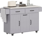 51" Rolling Kitchen Island with Tilt-Out Trash Cabinet & Drop Leaf | Tilt-Out Trash Cabinet, Drop Leaf Extension, Rolling Design, Kitchen Storage, 51 Inch Width