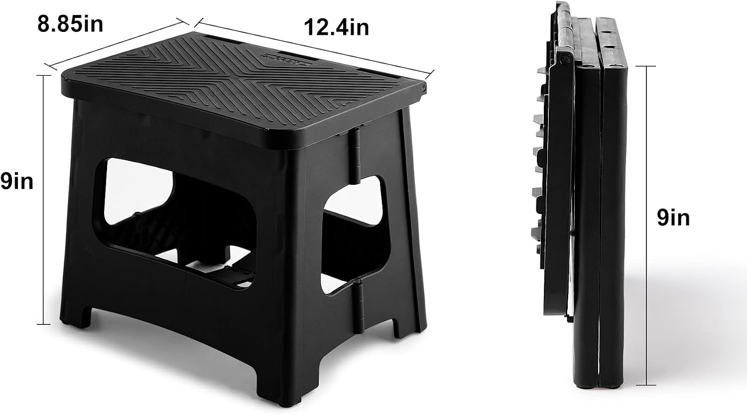 Folding Step Stool, 9 Inch Anti Slip Collapsible Stool Holds Up to 300 lbs, Sturdy Plastic Non Slip Lightweight Foot Stools Foldable for Kitchen, Bathroom, Home Use and Camping