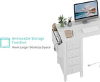 Lufeiya White L Shaped Computer Desk with Drawers & Storage Shelves, 47 Inch Corner Reversible Desk with Power Outlet for Home Office Bedroom, L-Shaped Teen PC Desks with Fabric Drawer, White