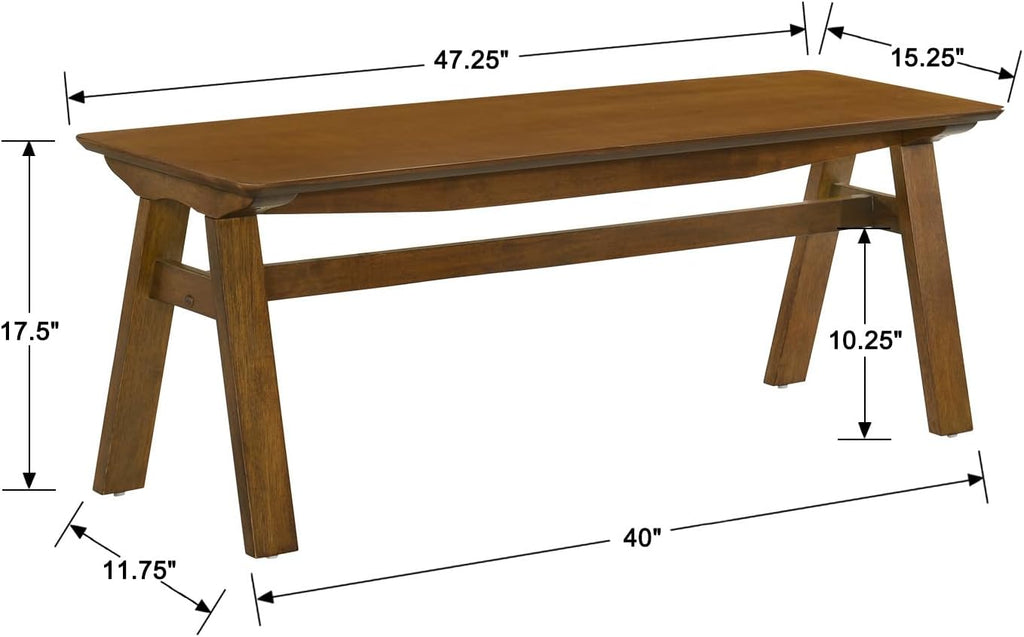 LukeAlon Rustic Solid Wood Long Dining Bench, Walnut Color | Heavy Duty Farmhouse Footstools For Dining Table Hallway Kitchen Living Room