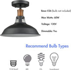 CLAXY 1-Light Semi Flush Mount Light Fixture Farmhouse Ceiling Light with Black and White Shade Dimmable