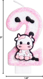 Pink Cow Glitter Birthday Candles Number 2 Birthday Decorations, 2 Year Old Birthday Decorations, Number 2 Candle for Cake, Cowgirl Theme Number Candle for Girls 2nd Birthday Party Décor