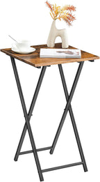 HOOBRO Folding TV Tray Table, Wooden TV Tray, Portable Sofa Side Table, Industrial Snack Table End Table for Small Spaces, Space-Saving, Easy to Install and Fold, Rustic Brown and Black BF27BZ01