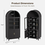 FiveWillowise Kitchen Pantry Cabinet with Glass Doors - Arched Design, Solid Wood Legs, Artistic Fluted Door, Adjustable Shelves, 70.8" Curved Storage Cabinet for Kitchen, Dining Room