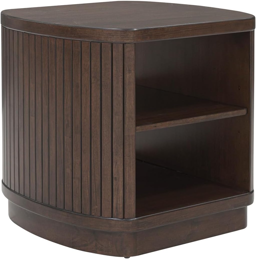 Signature Design by Ashley Korestone Contemporary End Table with Storage and Adjustable Shelf, Dark Brown