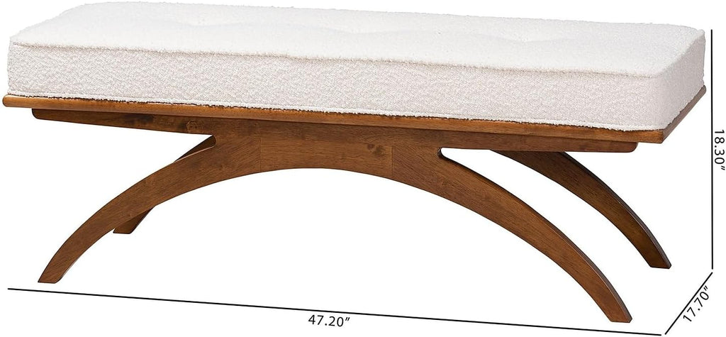 Baxton Studio Orella Boucle Fabric Bench, Cream/Walnut Brown