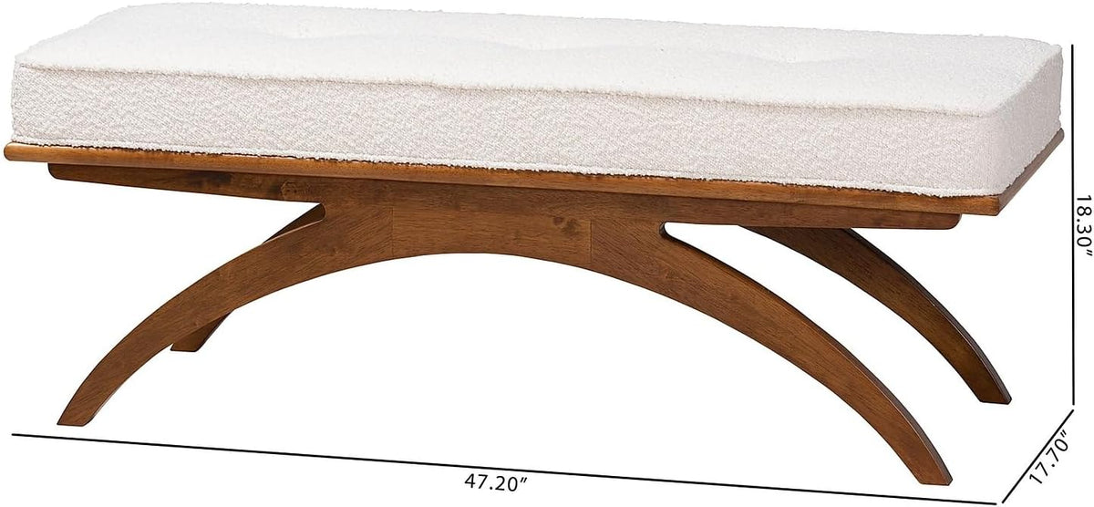 Baxton Studio Orella Boucle Fabric Bench, Cream/Walnut Brown