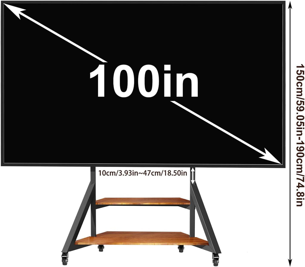 Mobile TV Stand for 65-100 Inch TVs, Holds Up to 220 lbs,Walnut | Height Adjustable Rolling TV Stand with Large Wooden Shelves and Wheels, VESA 800×600mm, VC-Z1188