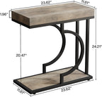 Tribesigns Narrow Side Table for Couch, C Shaped End Table with Metal Frame, Farmhouse Bedside Tables, Small Sofa Tables for Small Spaces, Living Room (1, Gray+Black)