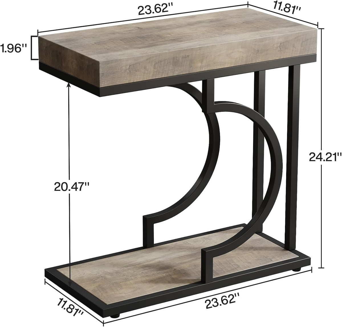 Tribesigns Narrow Side Table for Couch, C Shaped End Table with Metal Frame, Farmhouse Bedside Tables, Small Sofa Tables for Small Spaces, Living Room (1, Gray+Black)