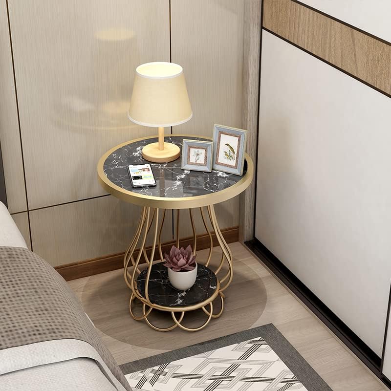 Mushroom-Shaped Marble Table, Double-Layer Shelf, Bedside Table, Telephone Table, Sofa Balcony Small Round Table, Large Table Top 50 Cm, Small Table Top 26 Cm(Size:50 * 60cm,Color:B)