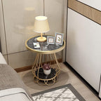 Mushroom-Shaped Marble Table, Double-Layer Shelf, Bedside Table, Telephone Table, Sofa Balcony Small Round Table, Large Table Top 50 Cm, Small Table Top 26 Cm(Size:50 * 60cm,Color:B)