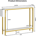 Bigbiglife 39.4" Console Entryway Table, 2-Tier Industrial Narrow Sofa Table with Storage Shelves for Hallway, Living Room, Bedroom, Foyer, Corridor, Office, Marble White and Gold