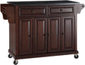Crosley Furniture Full Size Granite Top Rolling Kitchen Island Storage Cart, Microwave Stand, Spice Rack, Mahogany