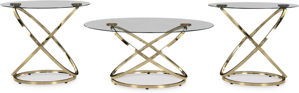 GTU Furniture Contemporary Glass Square 3-Piece Coffee Table Set, Cocktail Table with 2 Matching End Tables, Champagne Finish for Living Room