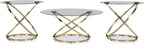 GTU Furniture Contemporary Glass Square 3-Piece Coffee Table Set, Cocktail Table with 2 Matching End Tables, Champagne Finish for Living Room