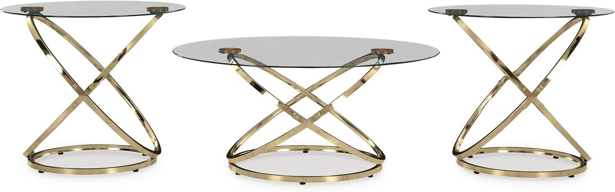 GTU Furniture Contemporary Glass Square 3-Piece Coffee Table Set, Cocktail Table with 2 Matching End Tables, Champagne Finish for Living Room