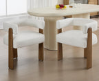 Shunzhi White Barrel Dining Chairs Set of 2 Modern Upholstered Dining Room Chairs with Arms/Open Back Farmhouse Wooden Linen Kitchen Chairs Comfy Accent Side Armchairs for Living Room