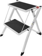 Home Vida 2 Step Ladder Compact, Heavy Duty Steel, Portable Folding, Anti-Slip Mat, Home, Kitchen, DIY, Gardening Step Ladder, 150kg Max Capacity