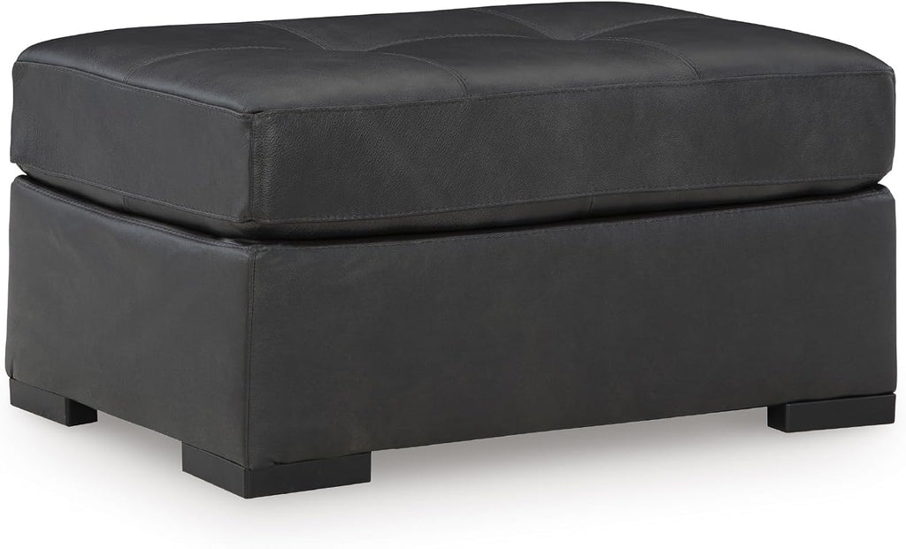 Signature Design by Ashley Brindley Pier Oversized Accent Ottoman, Fully Assembled Rectangular Tufted Footrest, Black Leather and Faux Leather Upholstery, Contemporary Living Room Seating, Fog