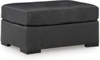 Signature Design by Ashley Brindley Pier Oversized Accent Ottoman, Fully Assembled Rectangular Tufted Footrest, Black Leather and Faux Leather Upholstery, Contemporary Living Room Seating, Fog