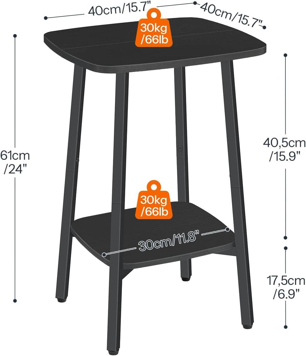 HOOBRO 2-Tier Square Side Table, Small Sofa End Table, Modern Nightstand with Storage Shelves for Small Spaces, Living Room Bedroom Accent Table, 15.7" L x 15.7" W x 24" H, Black BB181BZ01