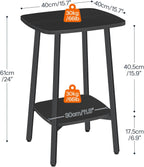 HOOBRO 2-Tier Square Side Table, Small Sofa End Table, Modern Nightstand with Storage Shelves for Small Spaces, Living Room Bedroom Accent Table, 15.7" L x 15.7" W x 24" H, Black BB181BZ01