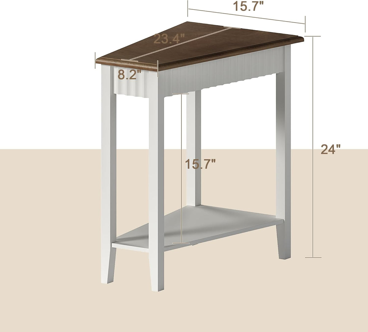 ChooChoo Wedge End Table, Narrow Triangle Side Table with 2-Tier Storage Shelf, Fluted Recliner Side Table for Corner, Living Room, Bedroom, Small Space, White