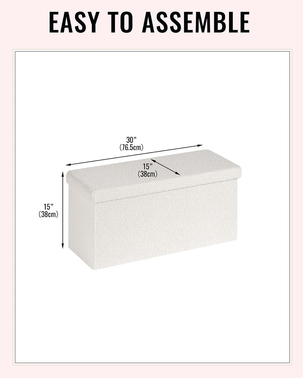 30 Inch Storage Ottoman Bench, Boucle Folding Ottoman Footstool, Rectangular Sherpa Footrest Storage Bench for Bedroom, Living Room, Entryway, Dorm, White