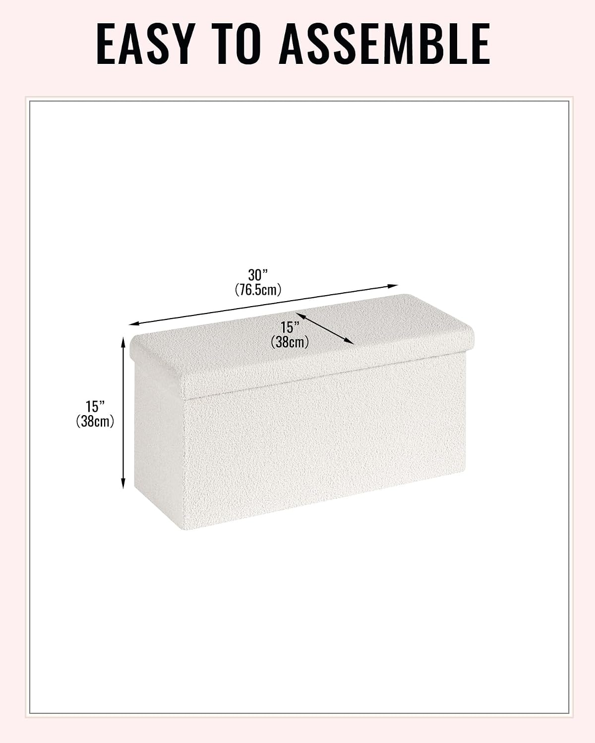 30 Inch Storage Ottoman Bench, Boucle Folding Ottoman Footstool, Rectangular Sherpa Footrest Storage Bench for Bedroom, Living Room, Entryway, Dorm, White