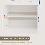 71“ Kitchen Pantry Storage Cabinet, Kitchen Hutch with Microwave Stand and Adjustable Shelves Freestanding Cupboard for Dining Living Room, White