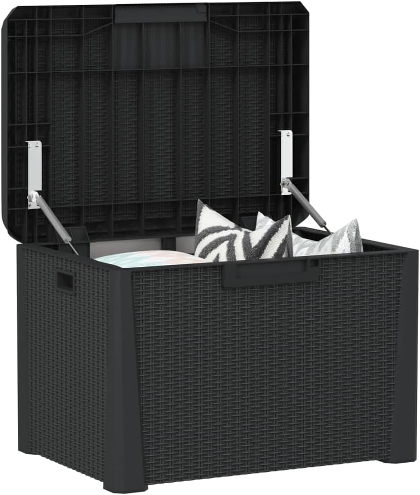 Anthracite Garden Storage Box 125L Polypropylene Medium Outdoor Patio Seat with Cushion for Tools and Cushions