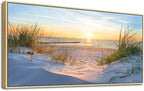MHARTK66 Large Wall Decor For Office Canvas Wall Art For Living Room Bedroom Poster Art Prints Sun Seascape Wall Painting Blue Ocean Pictures Artwork For Walls Natural Wood Framed 24" X 48"