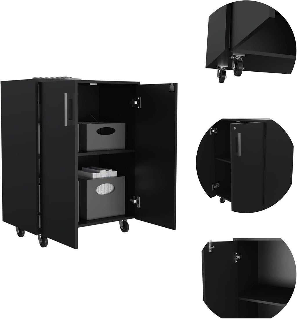 Storage Cabinet Lions, Double Door and Casters, Black Wengue Finish