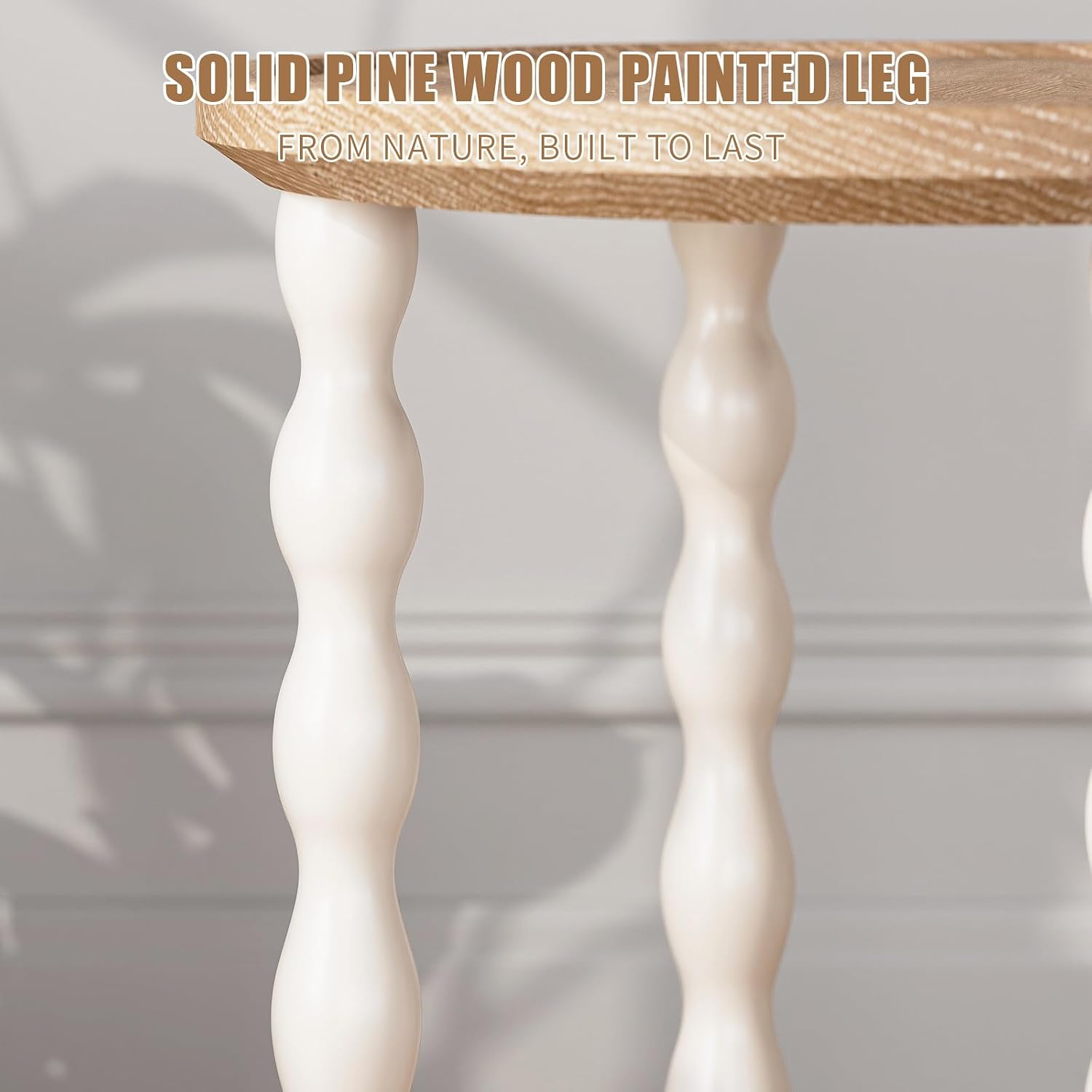 Round End Table, 2-Tier Farmhouse End Table, 18.5'' Handcrafted Weathered Look Wooden Nightstand, Pine Leg, Small Side Tables for Living Room, Small Space, Bedroom, Boho, Easy Assembly, Cream Beige