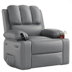 GarveeHome Leather Recliner Chair - Heat and Massage, Swivel Rocker Manual Recliner for Adults, Reclining Sofa Rocking Chair with Side Pocket, Cup Holders for Living Room
