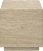 Acme Deon Contemporary Plywood and Travertine Square End Table in Natural Beige