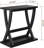 ChooChoo Black End Table, Narrow Side Table with Storage Shelf, Modern X-Design Slim Bedside Tables for Living Room, Bedroom, Small Spaces