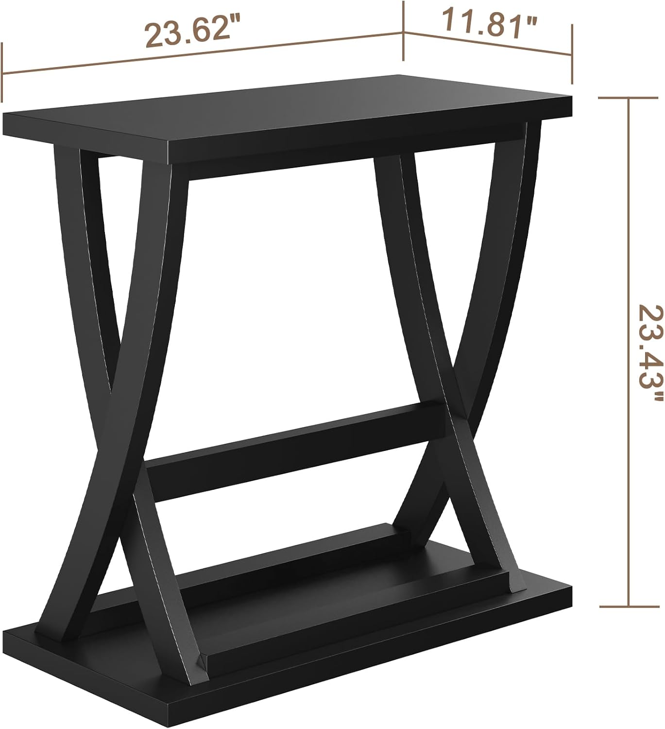 ChooChoo Black End Table, Narrow Side Table with Storage Shelf, Modern X-Design Slim Bedside Tables for Living Room, Bedroom, Small Spaces
