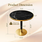 31.5" Round Tulip Table with 1.2" Thick Nero Marquina Sintered Stone Top (Marble Look) & Brushed Black Gold Frame, Modern Luxury Dining Table for 2-4 People for Kitchen Nook, Café & Patio