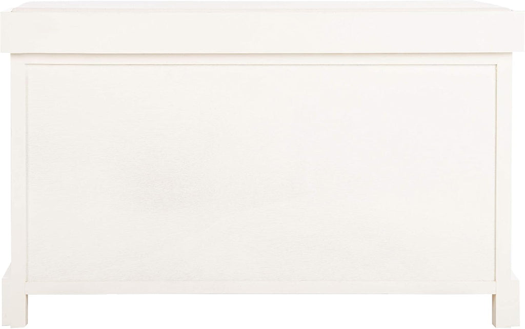 SAFAVIEH Furniture - Freddy 2-Basket Storage Bench - Vintage White - Solid Wood - Coastal Basket Storage Design - Ideal for Entryway, Living Room, Hallway, 18" Seat Height - Fully Assembled (AMH5736D)