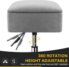 WKWKER Adjustable Vanity Stool with Storage Velvet 360° Swivel Makeup Stool Small Ottoman Chair Metal Base for Vanity Bedroom Living Room Lab Salon Studio Counter Desk (Gray)