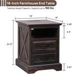 ALBAD Farmhouse Nightstand with Charging Station Rustic Bedside Table with 2 Drawers and Cubby Storage End Table with Metal Handle for Bedroom Office, Walut Brown