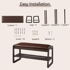 Achicsofar Shoe Rack Bench,2 Tier Solid Wooden Entryway Bench with Shoe Storage, Shoe Rack with Cushion for Living Room, Hallway(Brown, 31.5")