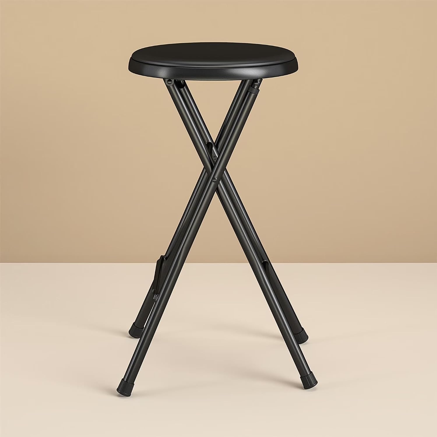 Vinyl Padded Folding Stool, 24 Inch, Black