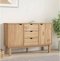 Scandinavian Sideboard Solid Pine Wood Engineered Wood Medium Large Brown 4 Pieces with 3 Drawers 2 Doors for Living Room Dining Area Storage